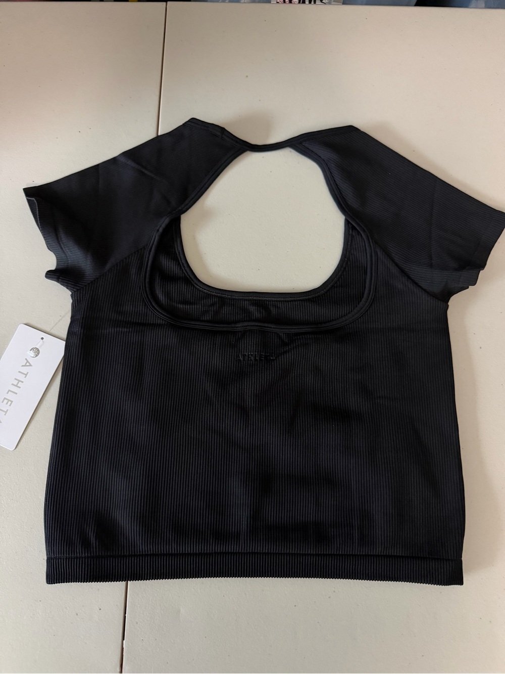 NWT Athleta Recharge Seamless Open Back Tee Black Rib - Picture 5 of 7